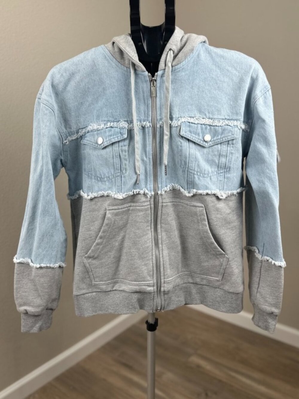 Manière De Voir Denim Sweatshirt Zip Hoodie Jacket Women’s UK 6 US 2